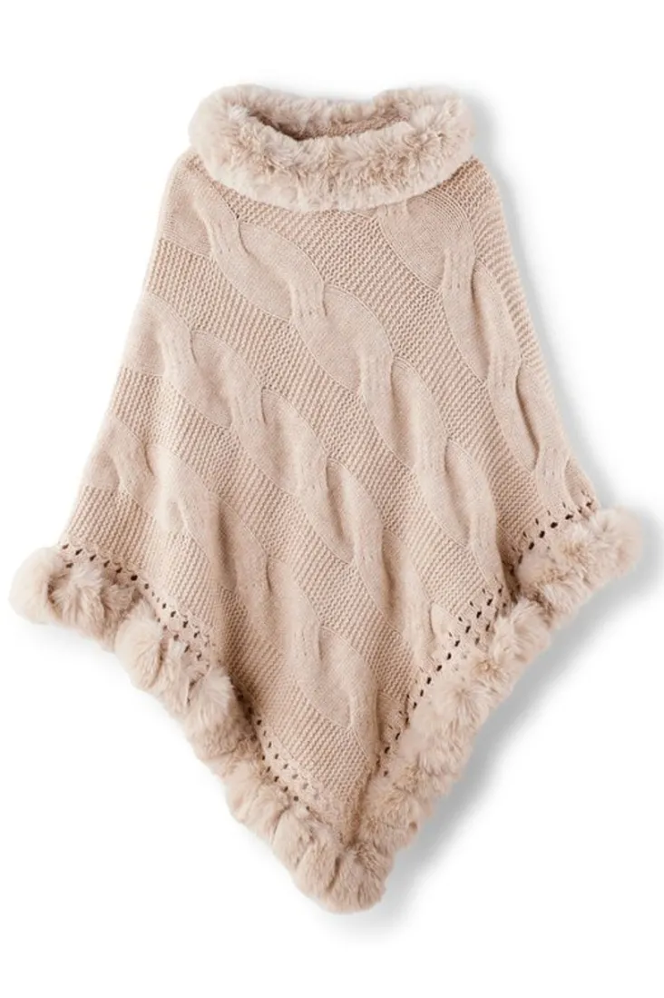 Fashion Soft Surroundings Alexi Cable Knit Poncho Oatmeal