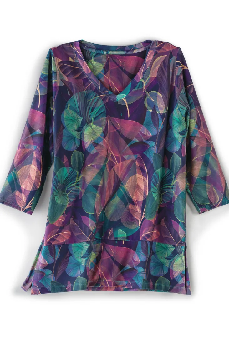 alila__sleeve_tunic_1.webp New Soft Surroundings Alila 3/4 Sleeve Tunic WarmIrisMulti