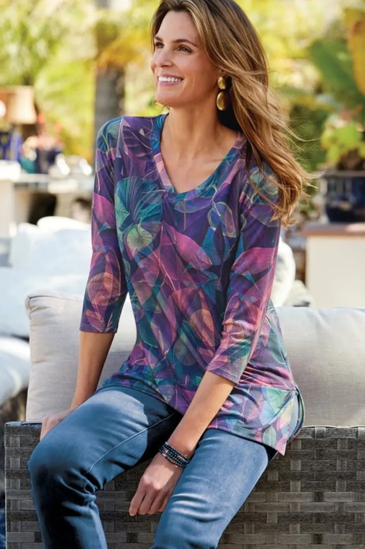 alila__sleeve_tunic_4.webp New Soft Surroundings Alila 3/4 Sleeve Tunic WarmIrisMulti