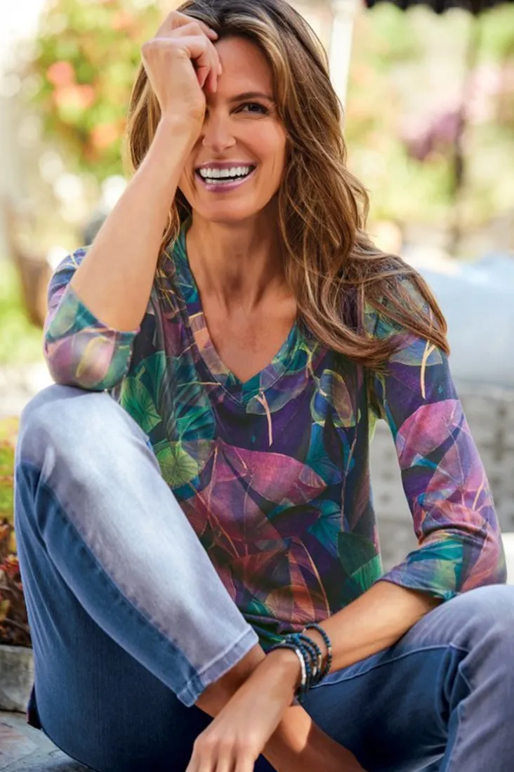 alila__sleeve_tunic_5.webp New Soft Surroundings Alila 3/4 Sleeve Tunic WarmIrisMulti