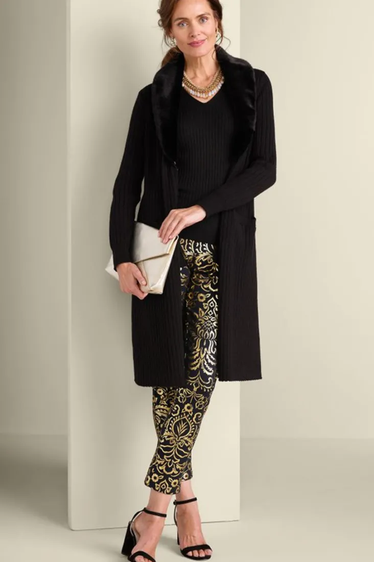 amalie_faux_fur_collar_ribbed_cardigan_2.webp Store Soft Surroundings Amalie Faux Fur Collar Ribbed Cardigan Black