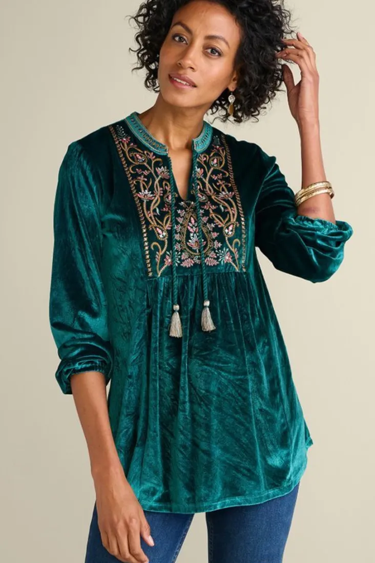 Clearance Soft Surroundings Ashanti Embellished Velvet Tunic JuneBug