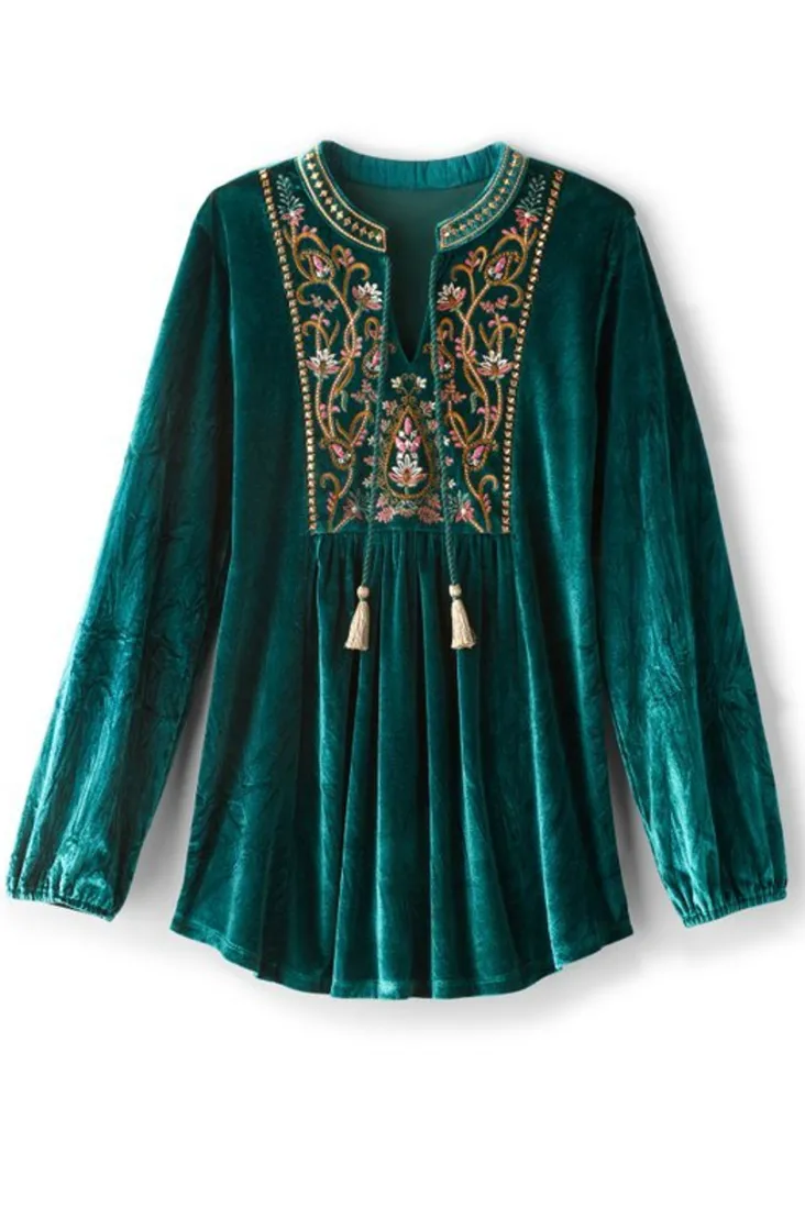 Clearance Soft Surroundings Ashanti Embellished Velvet Tunic JuneBug