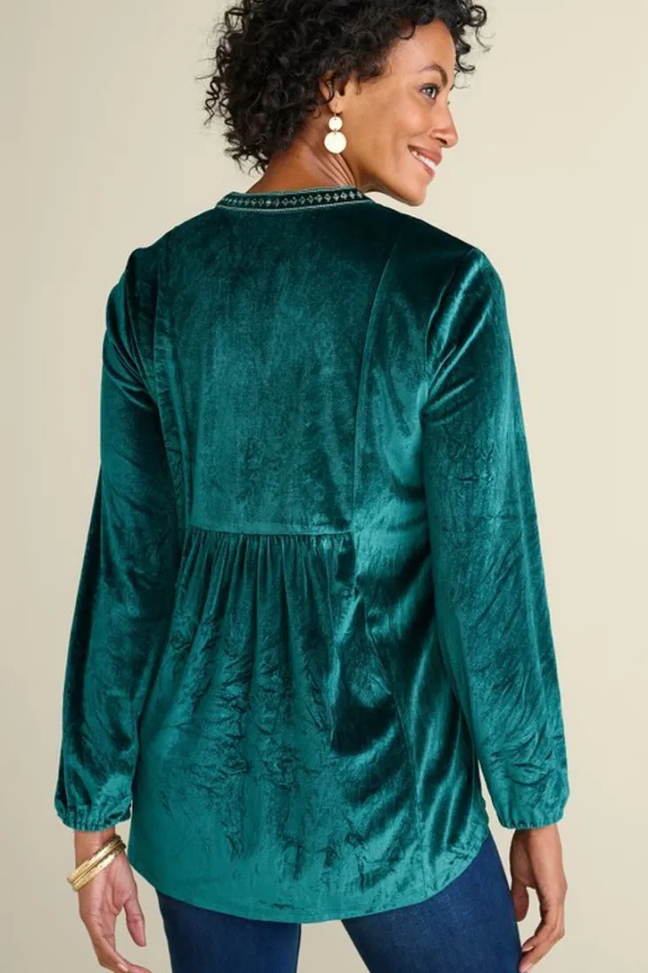 ashanti_embellished_velvet_tunic_3.webp Clearance Soft Surroundings Ashanti Embellished Velvet Tunic JuneBug
