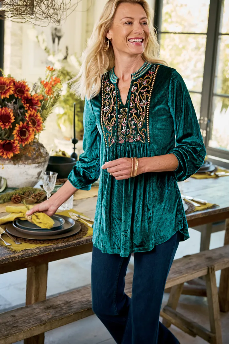 ashanti_embellished_velvet_tunic_4.webp Clearance Soft Surroundings Ashanti Embellished Velvet Tunic JuneBug
