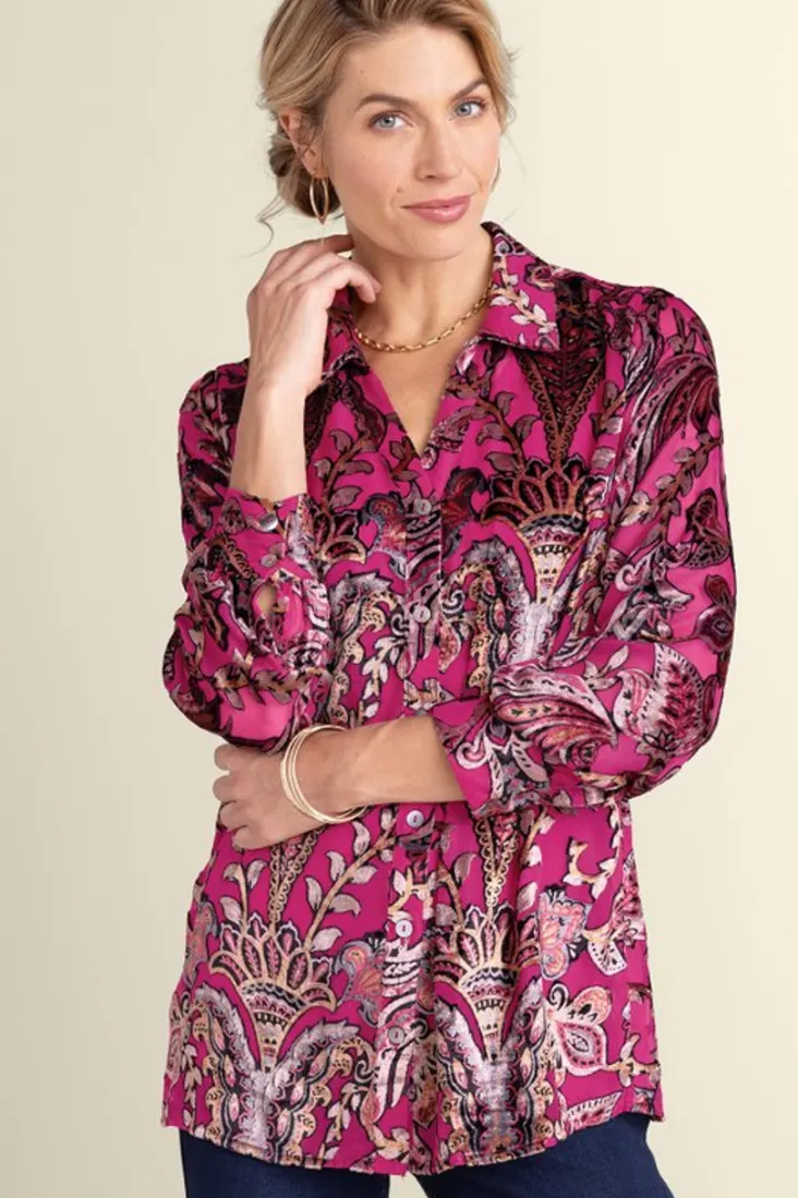 Discount Soft Surroundings Bellarosa Velvet Tunic PinkScarfBurnout