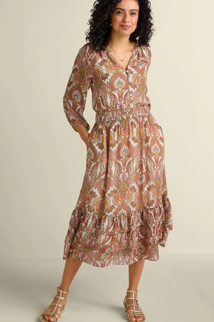 Cheap Soft Surroundings Betsey Midi Dress GlobalScarfCreamCoral
