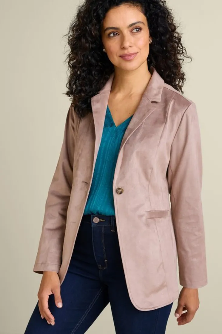 Best Soft Surroundings Breck Faux Suede Blazer Stone