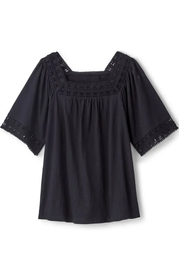 Best Soft Surroundings Brianna Crochet Knit Tee Black