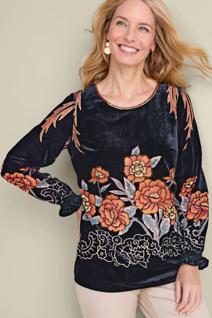 Cheap Soft Surroundings Brielle Velvet Top BlackMulti