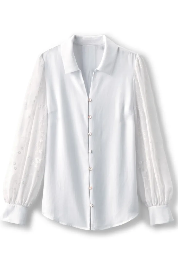Online Soft Surroundings Calathea Embroidered Sleeve Shirt White