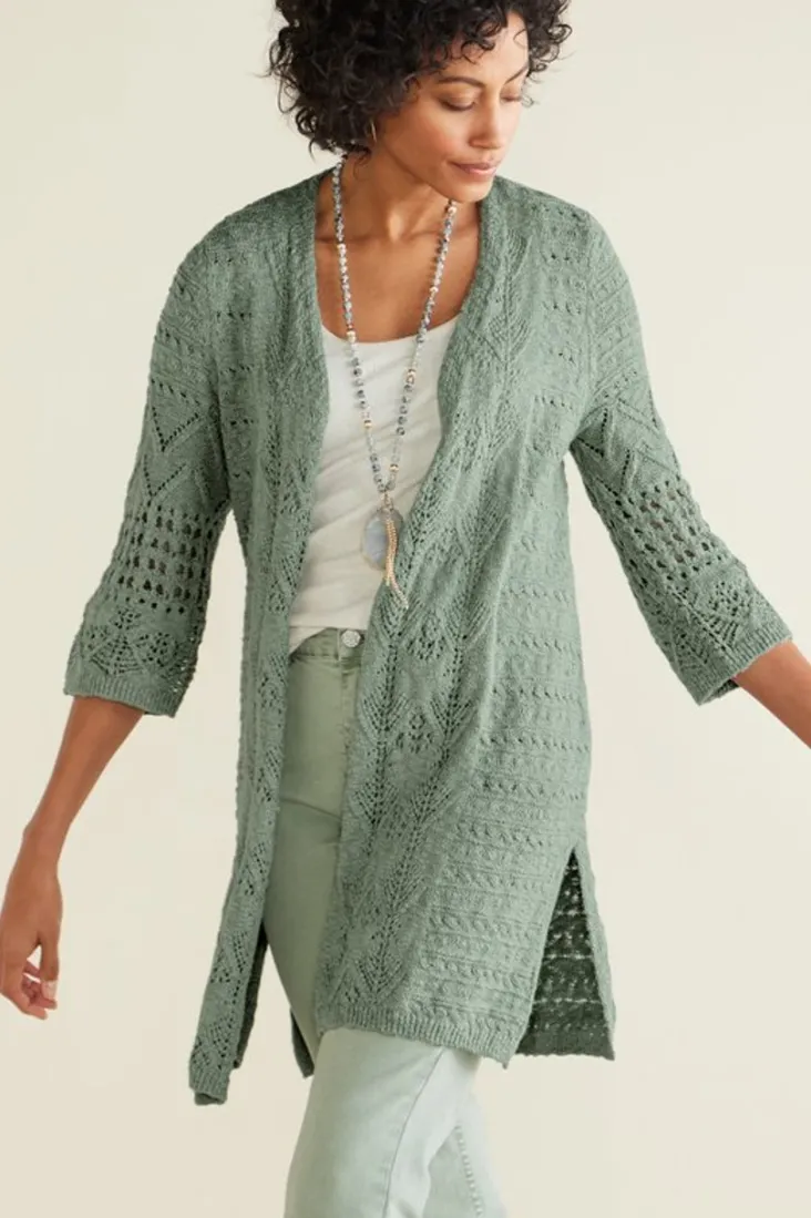 Hot Soft Surroundings Calistoga Pointelle Cardigan GreenMilieu