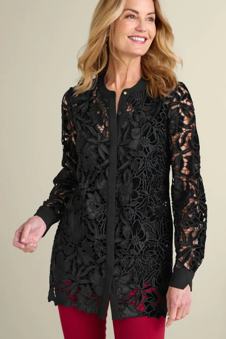 Clearance Soft Surroundings Candace Velvet Lace Tunic Black