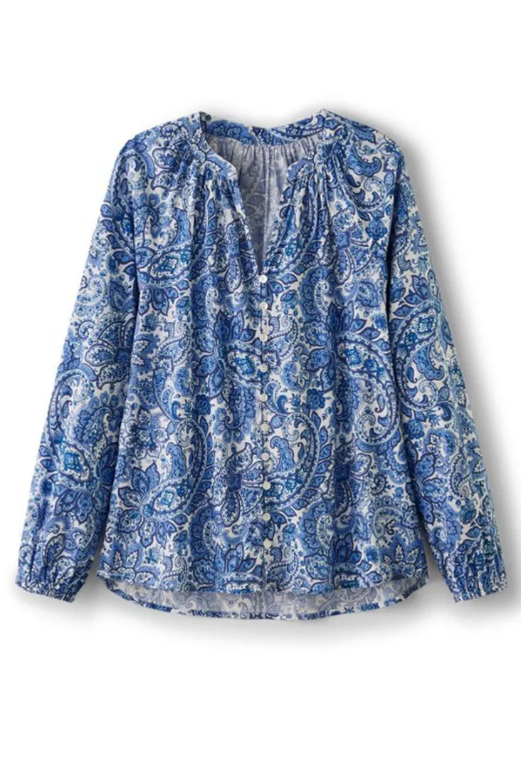 Outlet Soft Surroundings Celia Top SpringPaisleyChambray