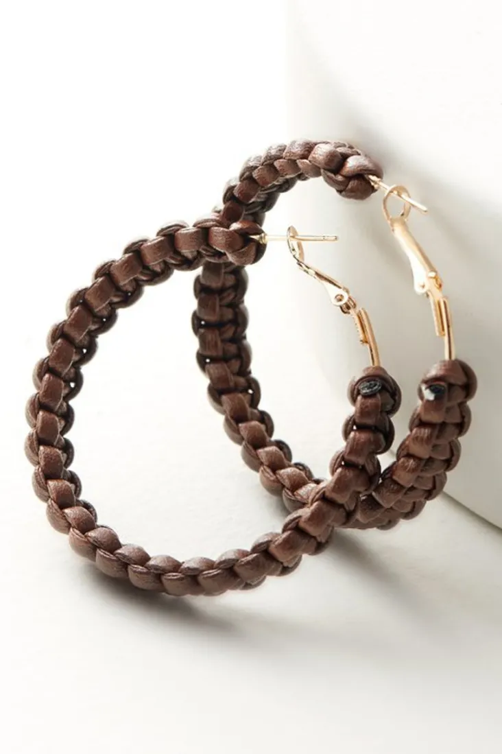 Best Soft Surroundings Charlotte Leather Hoop Earrings Brown