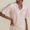 Clearance Soft Surroundings Ciel Metallic Stripe Eyelet Top MultiMetallicStripe