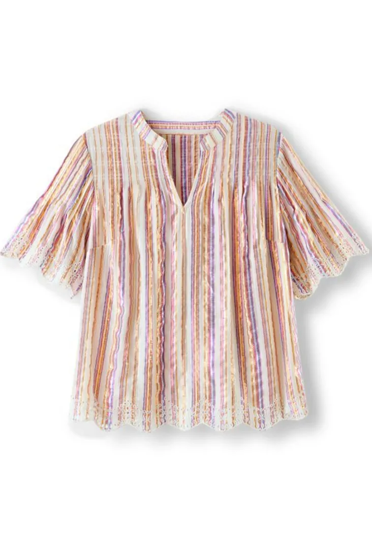 Clearance Soft Surroundings Ciel Metallic Stripe Eyelet Top MultiMetallicStripe