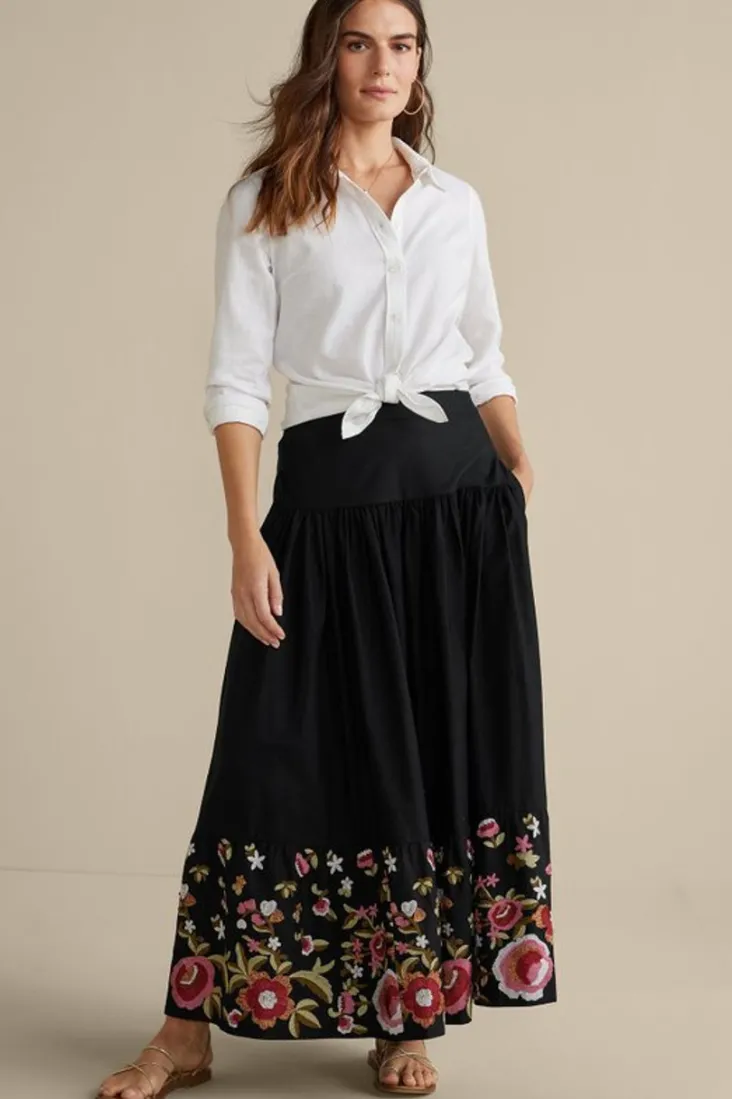 Fashion Soft Surroundings Cindi Embroidered Maxi Skirt Black