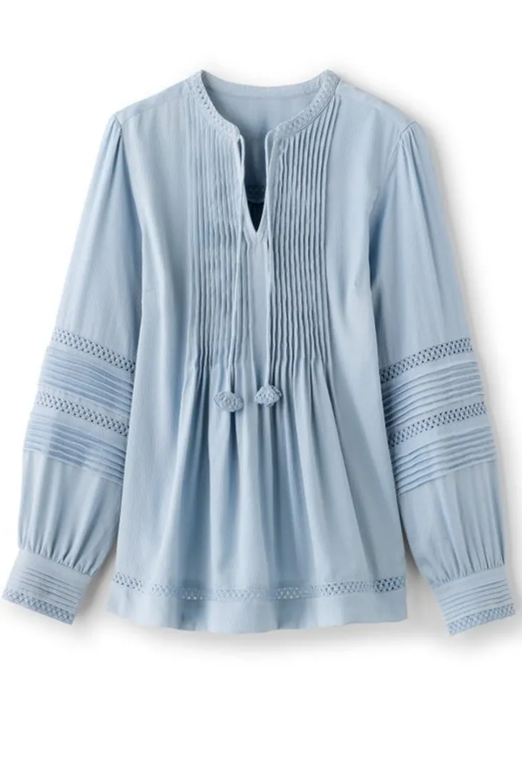 Clearance Soft Surroundings Connie Lace Trim Crepe Top BlueFog