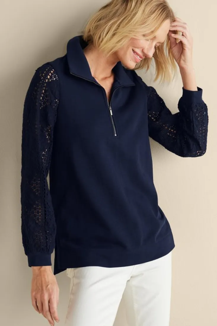 Cheap Soft Surroundings Crochet Sleeve French Terry Tunic