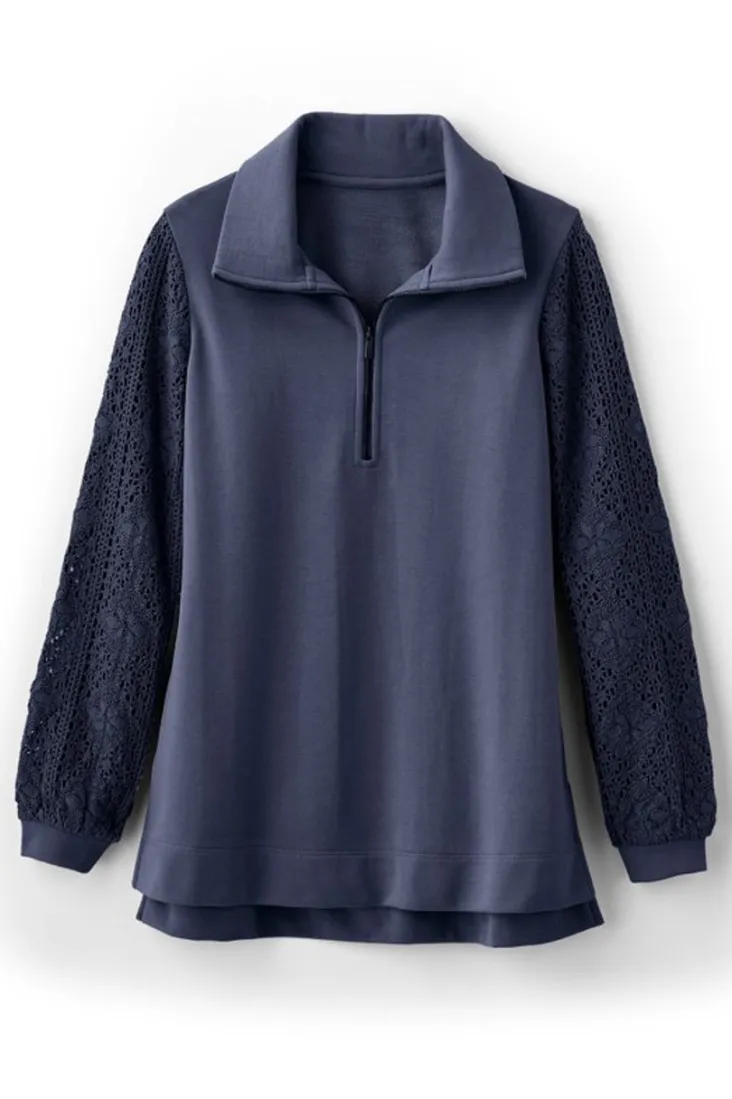 Cheap Soft Surroundings Crochet Sleeve French Terry Tunic