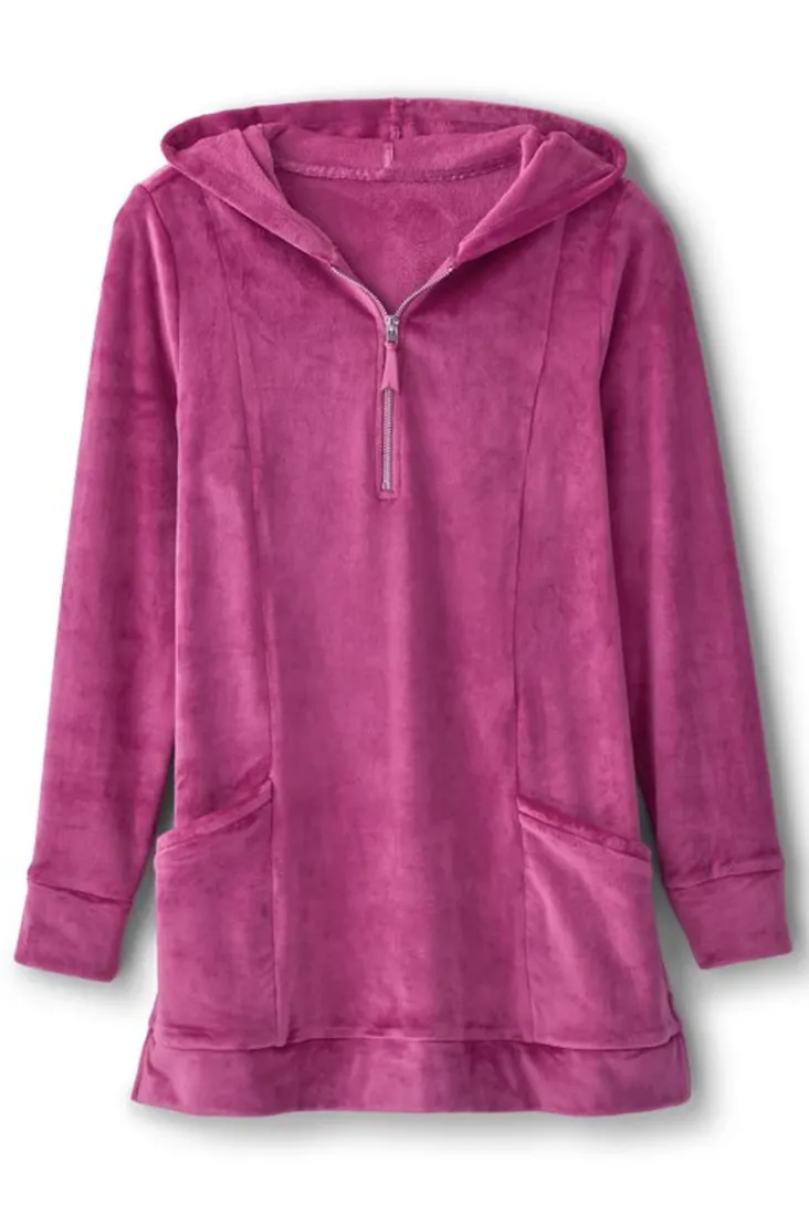 dixie_velour_zip_hoodie_tunic_1.webp Best Sale Soft Surroundings Dixie Velour Zip Hoodie Tunic Boysenberry