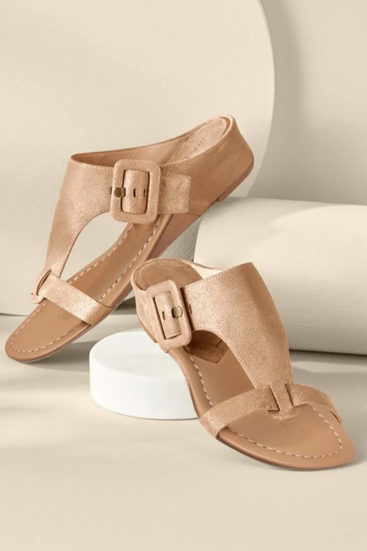 Discount Soft Surroundings Donald Pliner Ofelia Wedge Slide PaleGold