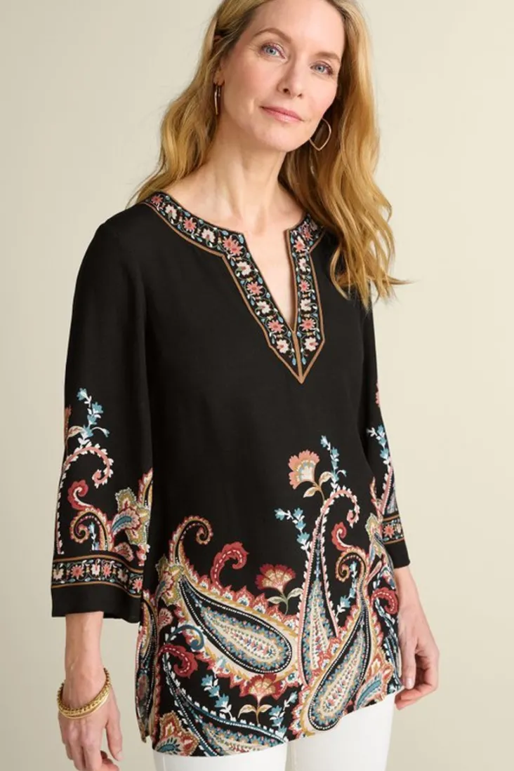 Best Sale Soft Surroundings Elma 3/4 Sleeve Tunic CascadingBrder