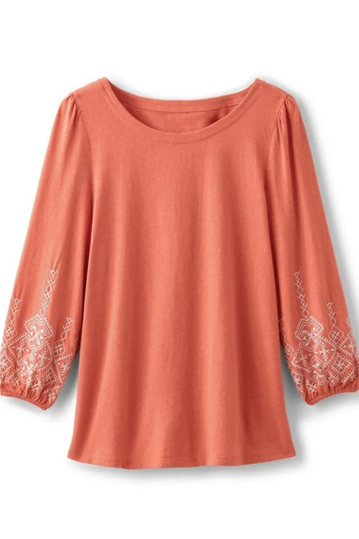 embroidered_parisian_poet_top_1.webp Shop Soft Surroundings Embroidered Parisian Poet Top ApricotBrandy