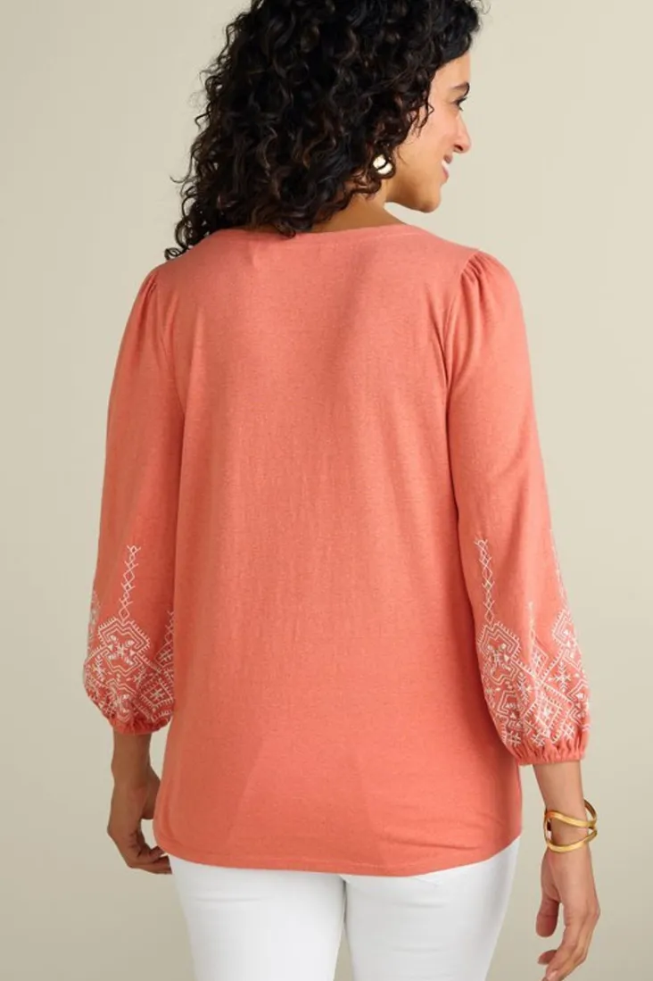 embroidered_parisian_poet_top_3.webp Shop Soft Surroundings Embroidered Parisian Poet Top ApricotBrandy