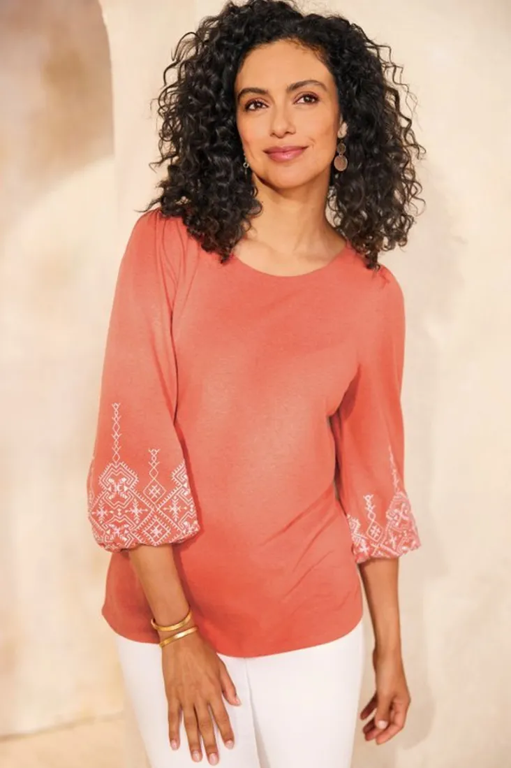 embroidered_parisian_poet_top_4.webp Shop Soft Surroundings Embroidered Parisian Poet Top ApricotBrandy