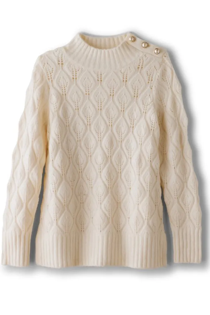 Best Soft Surroundings Ensley Button Sweater Tunic IvoryPearl