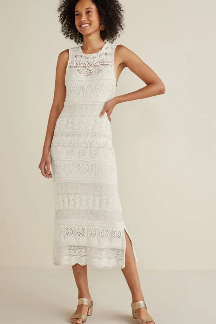 Flash Sale Soft Surroundings Erica Crochet Midi Dress AntiqueWhite