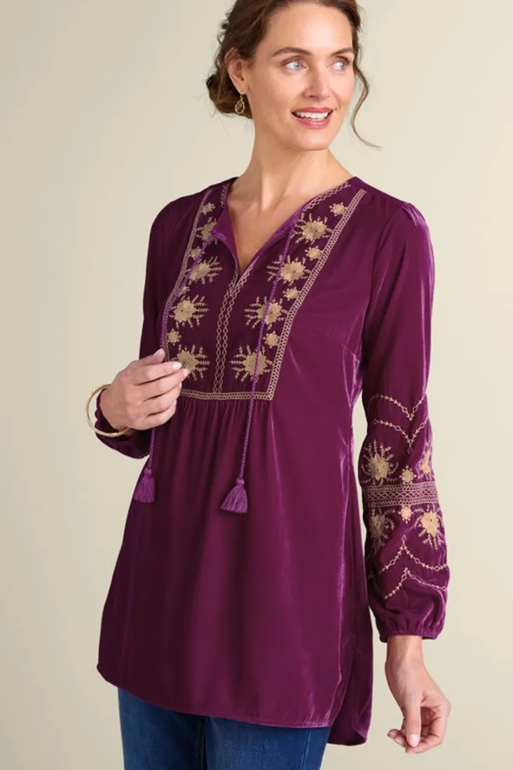 Cheap Soft Surroundings Evelyne Embroidered Velvet Tunic MagentaPurple