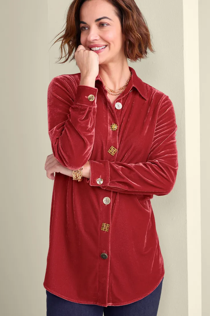 Shop Soft Surroundings Filigree Velvet Boyfriend Shirt