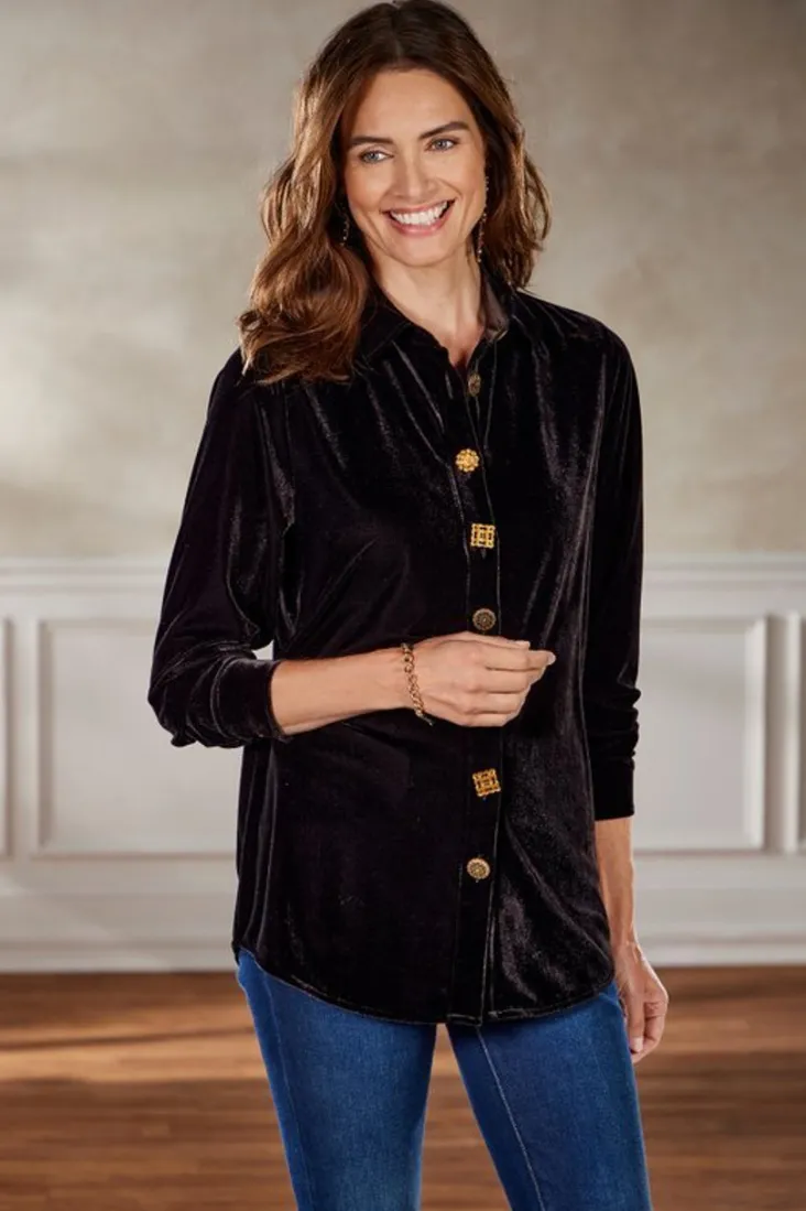 filigree_velvet_boyfriend_shirt_7.webp Shop Soft Surroundings Filigree Velvet Boyfriend Shirt