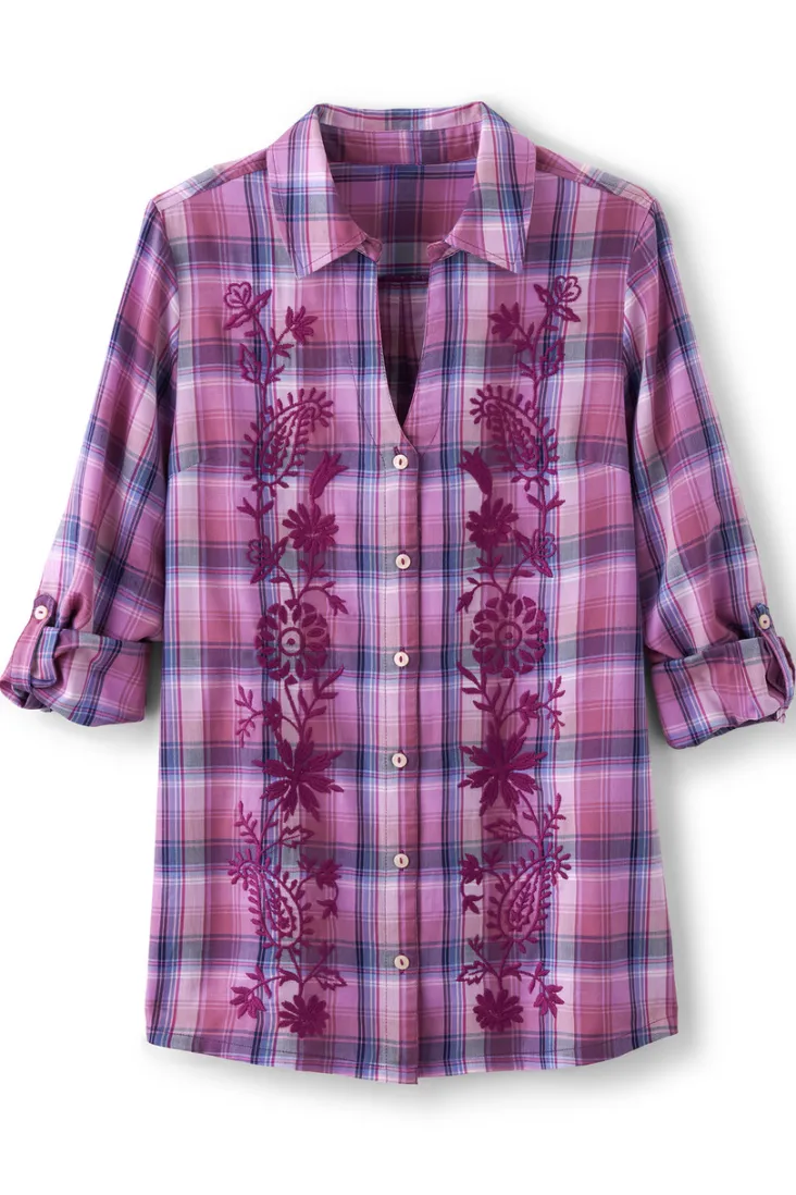 gracie_embroidered_plaid_big_shirt_1.webp Hot Soft Surroundings Gracie Embroidered Plaid Big Shirt BayAreaPlaid