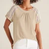 New Soft Surroundings Halle Short Sleeve Top LightTaupe