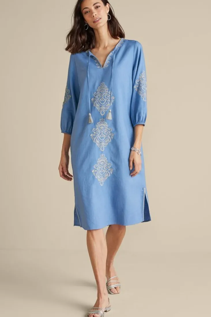 Best Soft Surroundings Hasana Linen Blend Midi Dress RiversideBlue