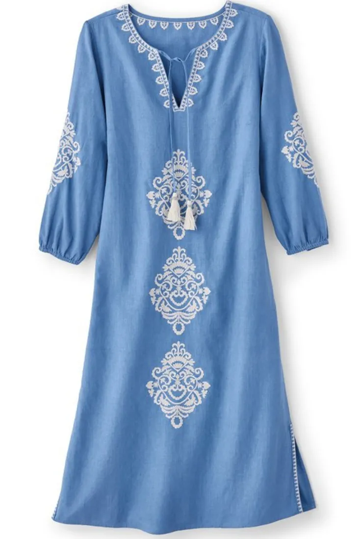 Best Soft Surroundings Hasana Linen Blend Midi Dress RiversideBlue