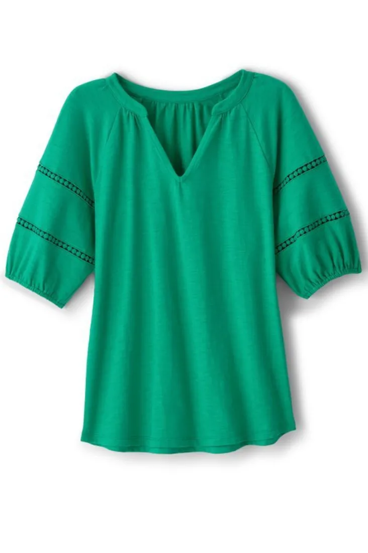 Discount Soft Surroundings Heidi Supima Puff Sleeve Tee HollyGreen