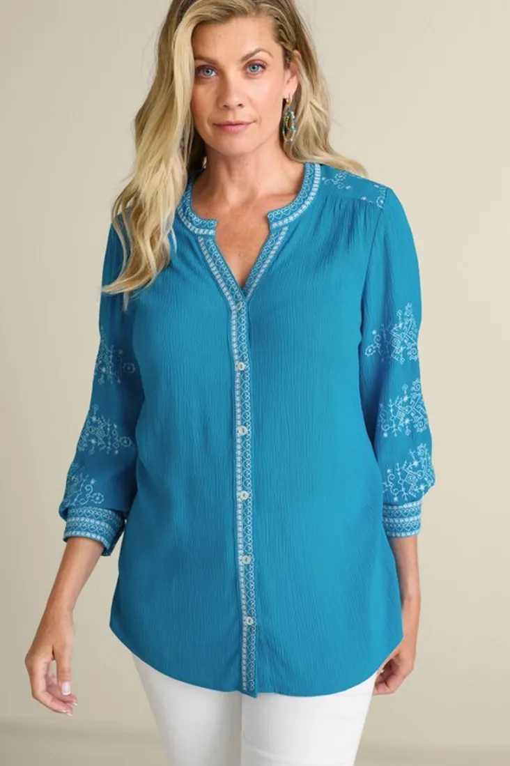 Sale Soft Surroundings Imane Gauze Tunic BlueDanube