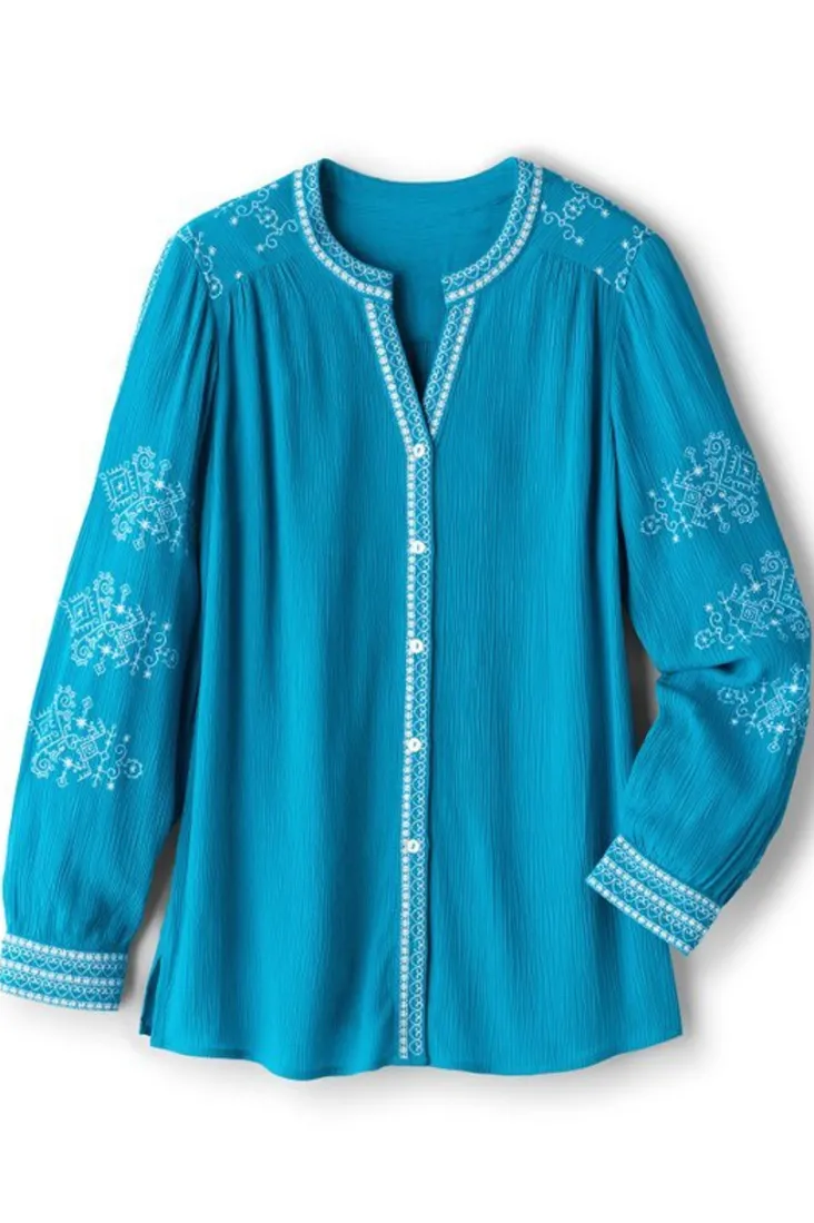 Sale Soft Surroundings Imane Gauze Tunic BlueDanube