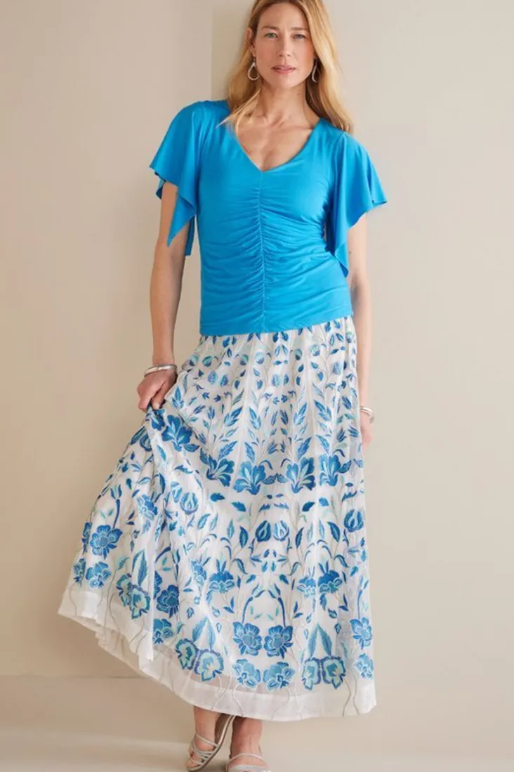 Best Sale Soft Surroundings Imani Maxi Skirt BlueDreamEmbroidery