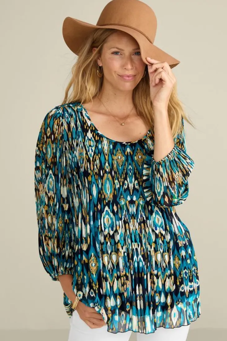 Online Soft Surroundings Imrie 3/4 Sleeve Tunic MenaraIkatBlue