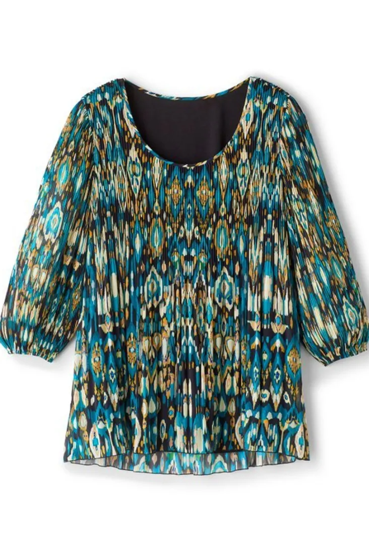 imrie__sleeve_tunic_1.webp Online Soft Surroundings Imrie 3/4 Sleeve Tunic MenaraIkatBlue