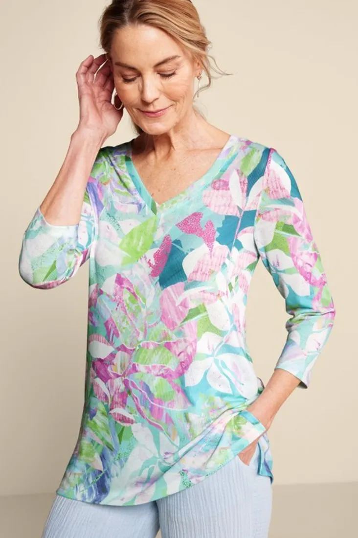 iris__sleeve_tunic_0.webp Hot Soft Surroundings Iris 3/4 Sleeve Tunic TropicalMulti