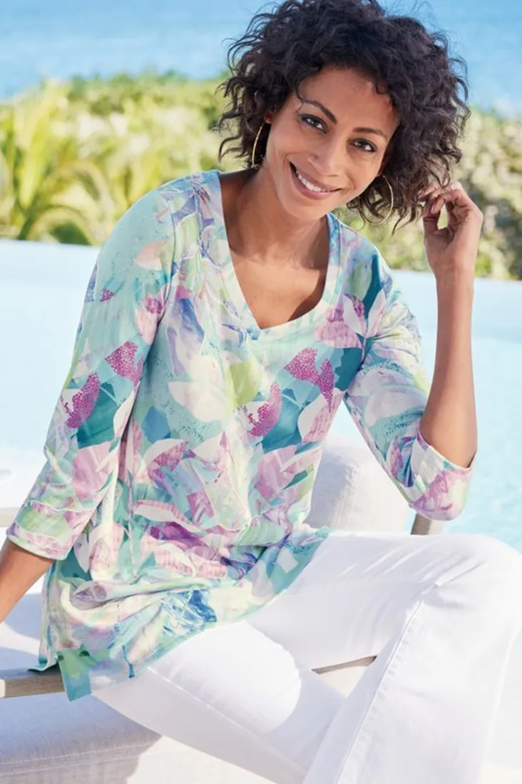 iris__sleeve_tunic_4.webp Hot Soft Surroundings Iris 3/4 Sleeve Tunic TropicalMulti