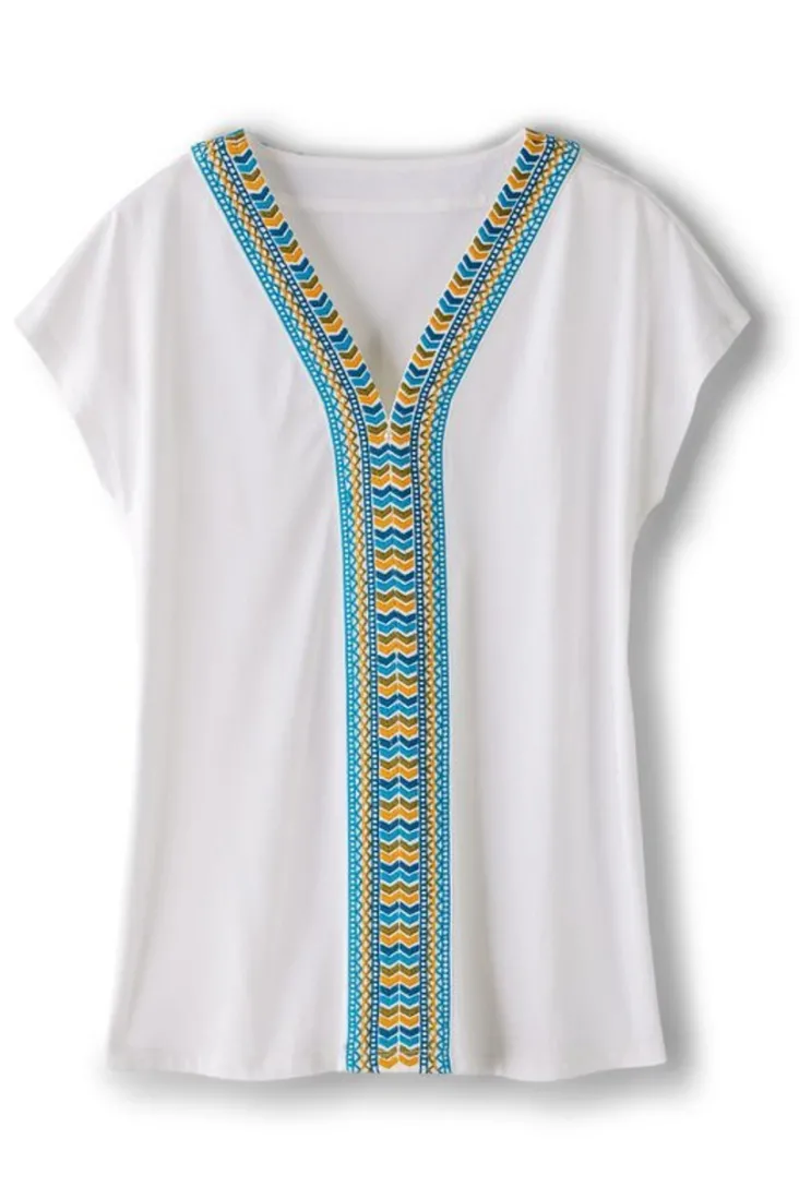 New Soft Surroundings Izabel Embroidered Tee White