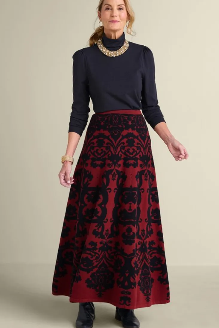 New Soft Surroundings Jacobean Sweater Skirt RedBaroque